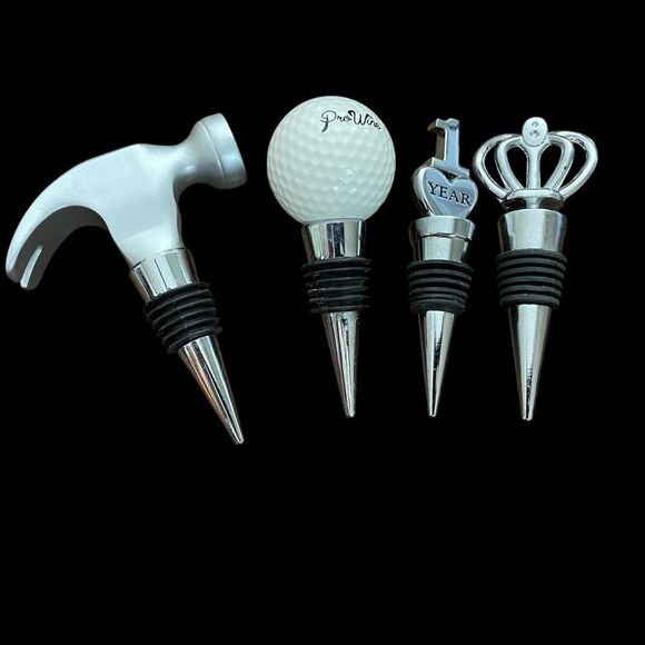 Lot of 4 Wine Bottle Stoppers  Decanter Replacement Man Cave - Picture 1 of 5